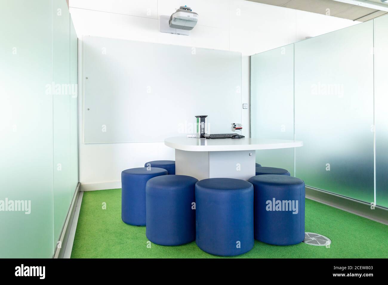 Empty group study pods at a college library ready for new students. Stock Photo