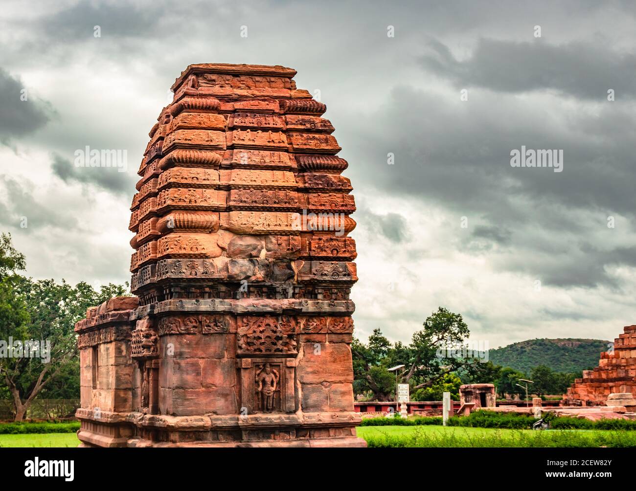 jambulinga temple pattadakal breathtaking stone art from different angle with dramatic sky. It's one of the UNESCO World Heritage Sites and complex of Stock Photo