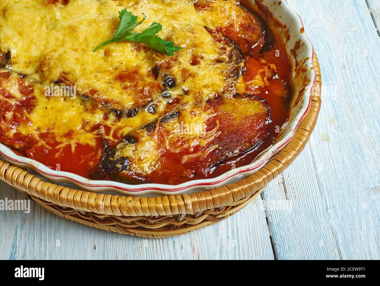 Parmigiana di melanzana Italian dish made with a shallow or deep