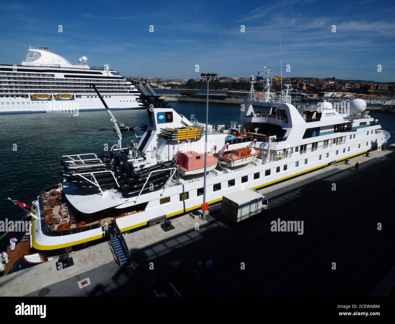 National Geographic Passenger ship Orion in Bilbao, Spain, Espana, IMO 9273076 Stock Photo