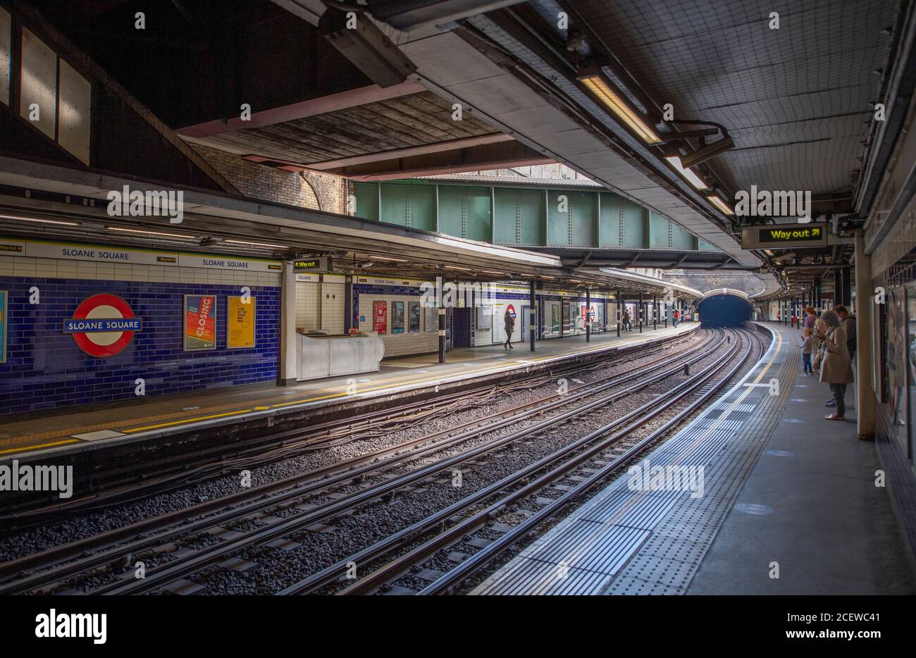Sloane Square, London, UK. 2 September 2020. Quiet London underground station mid-day, normally a busy station before Covid-19 pandemic. Credit: Malcolm Park/Alamy Live News. Stock Photo