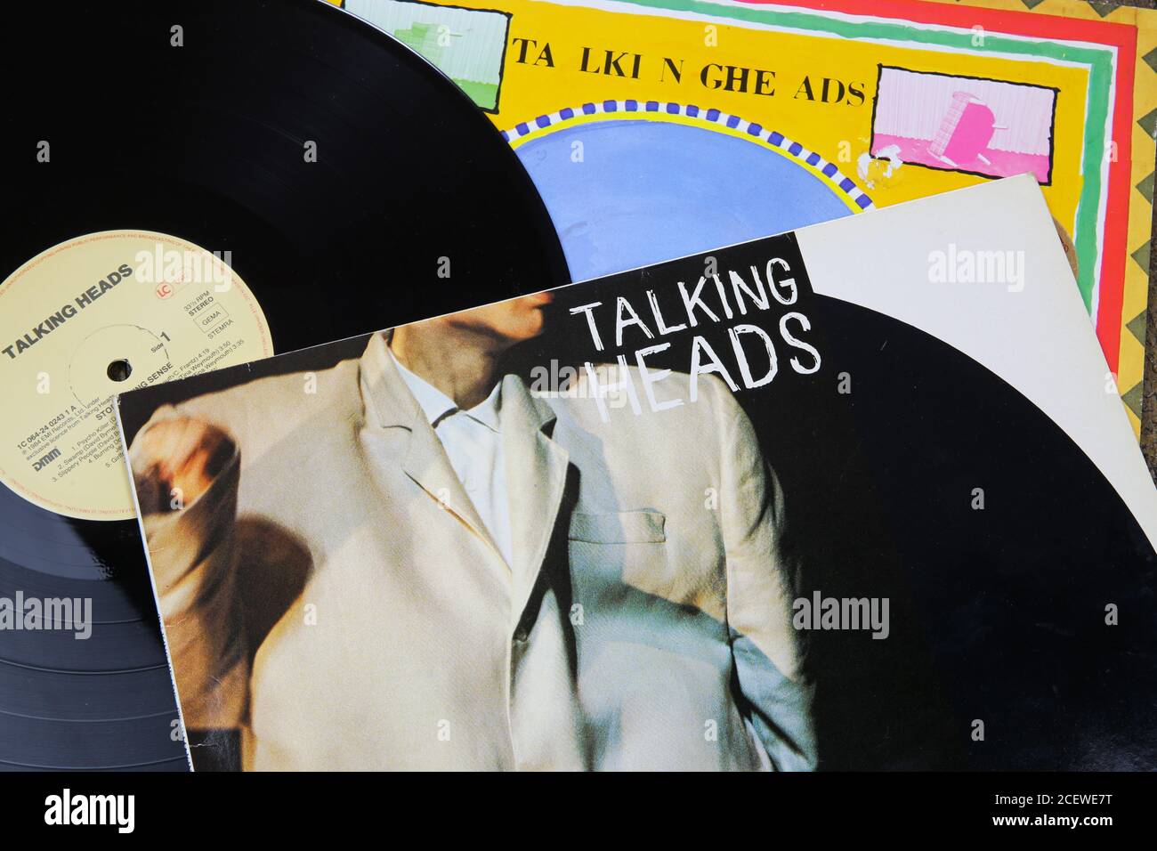 Viersen, Germany July 9. 2020 Closeup of Talking Heads new wave vinyl record cover collection