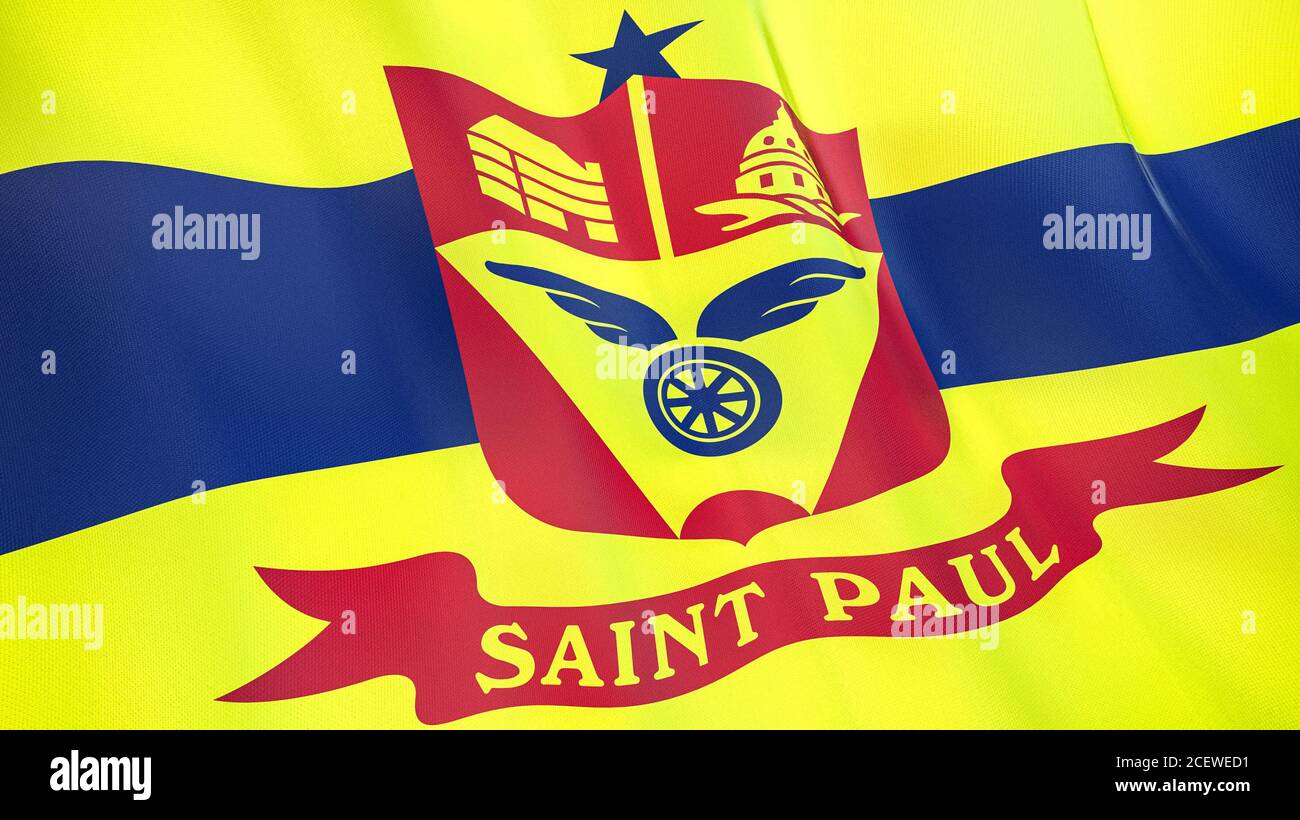 Fluttering flag of Saint Paul City. Minnesota. United States. High