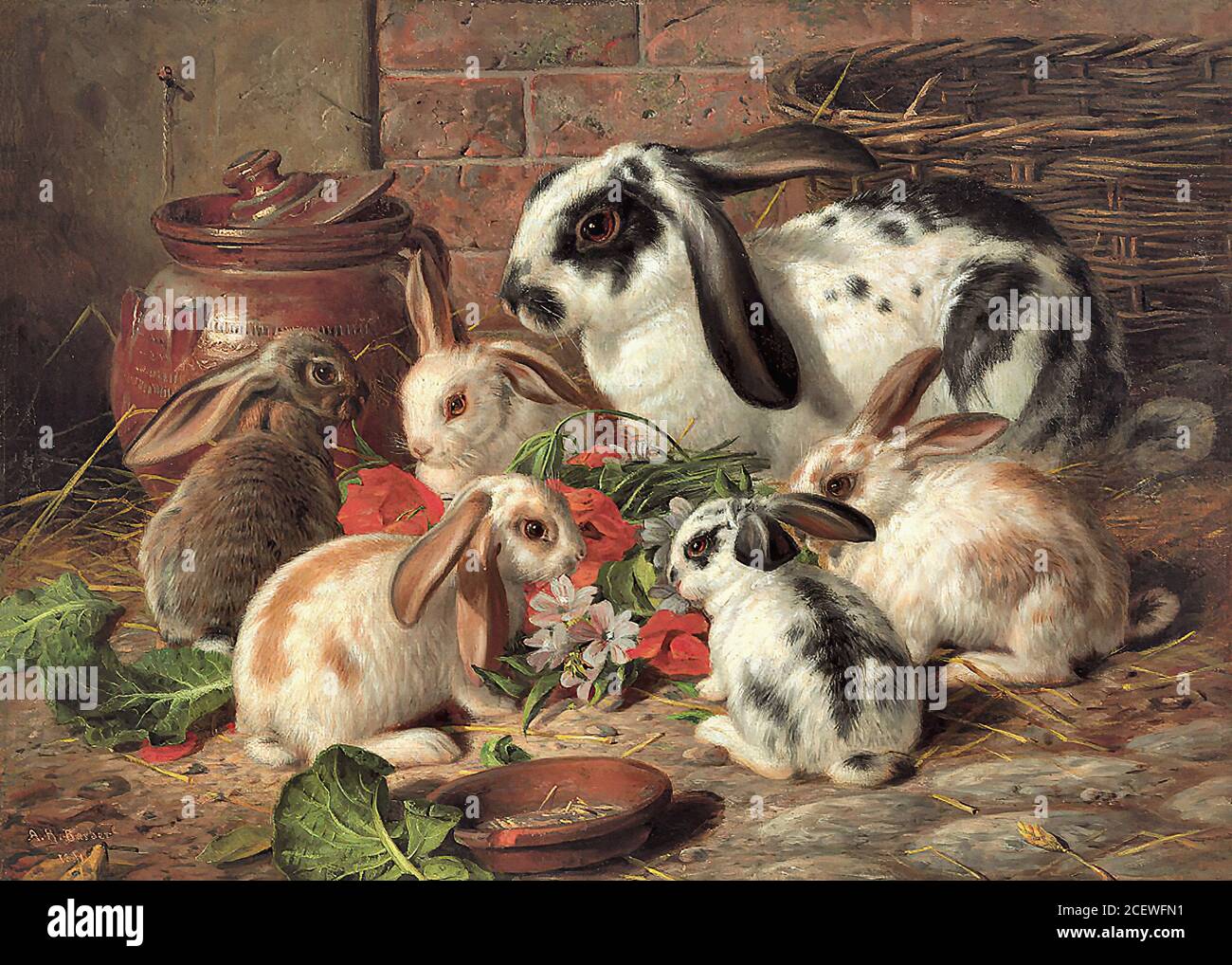 Barber Alfred Richardson a Family of Rabbits 1 British School