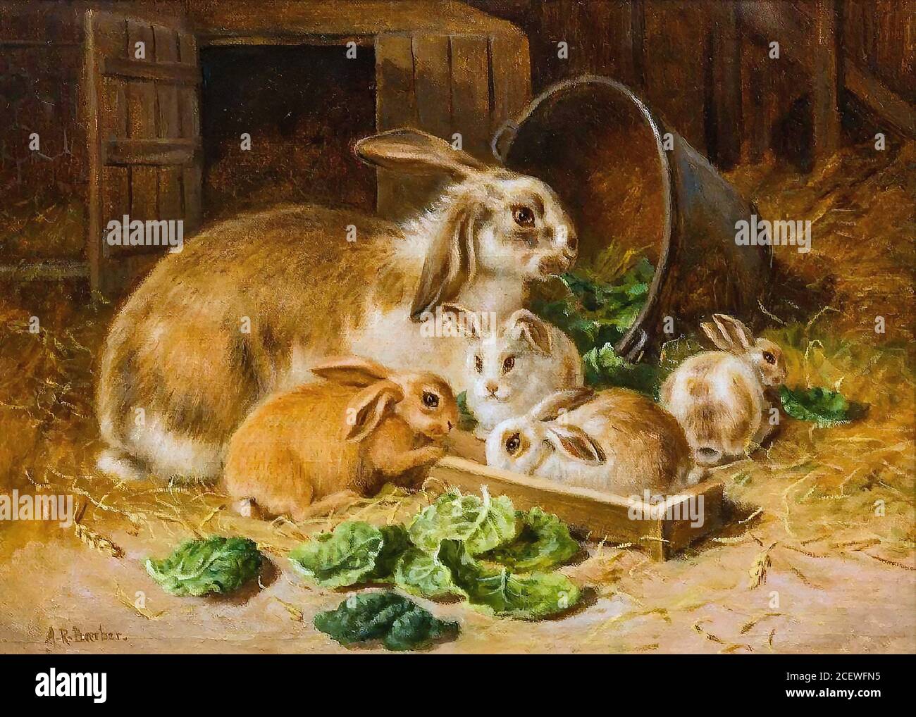 Barber Alfred Richardson a Family of Rabbits 4 British School
