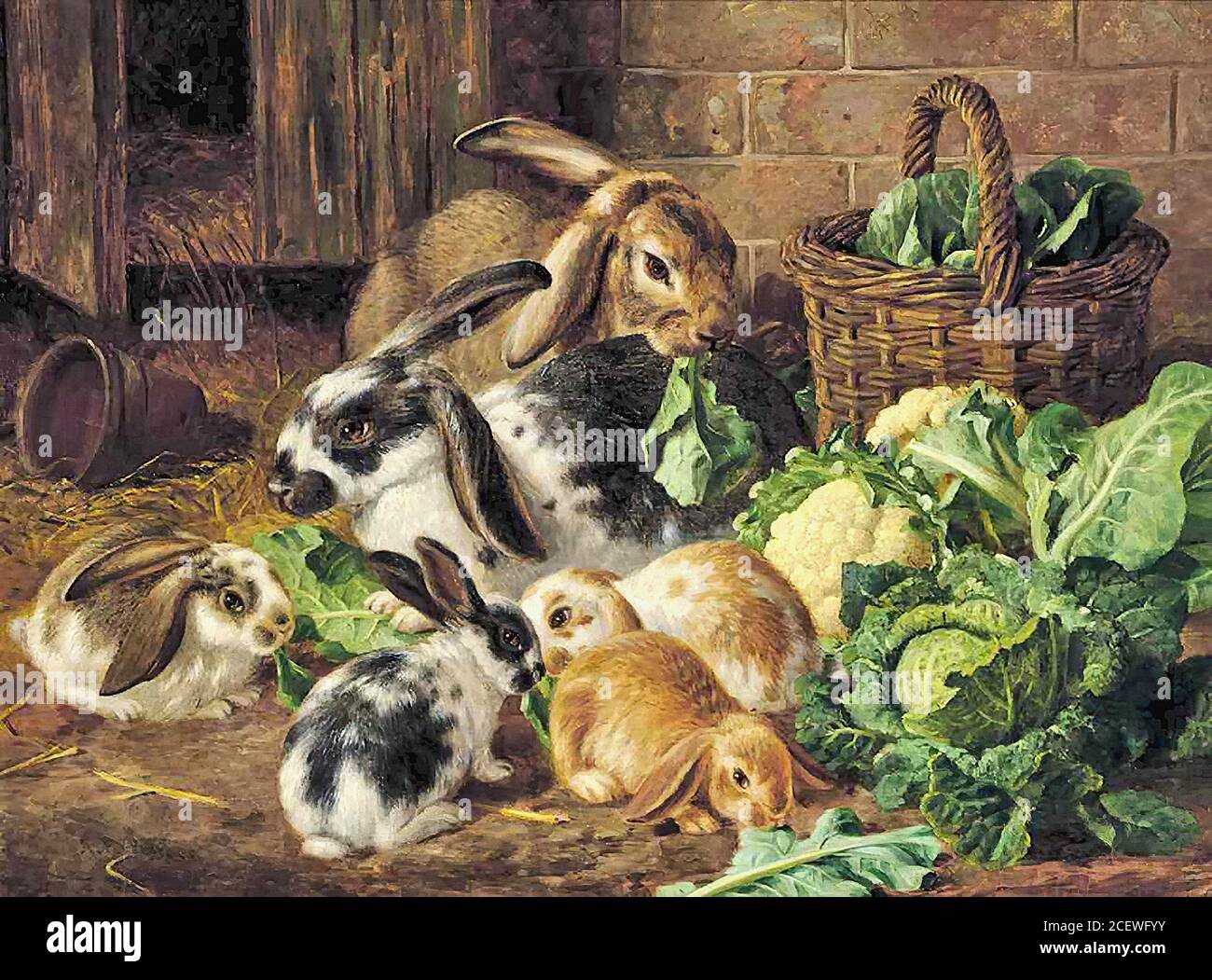 Barber Alfred Richardson Rabbits Feeding 1 British School 19th