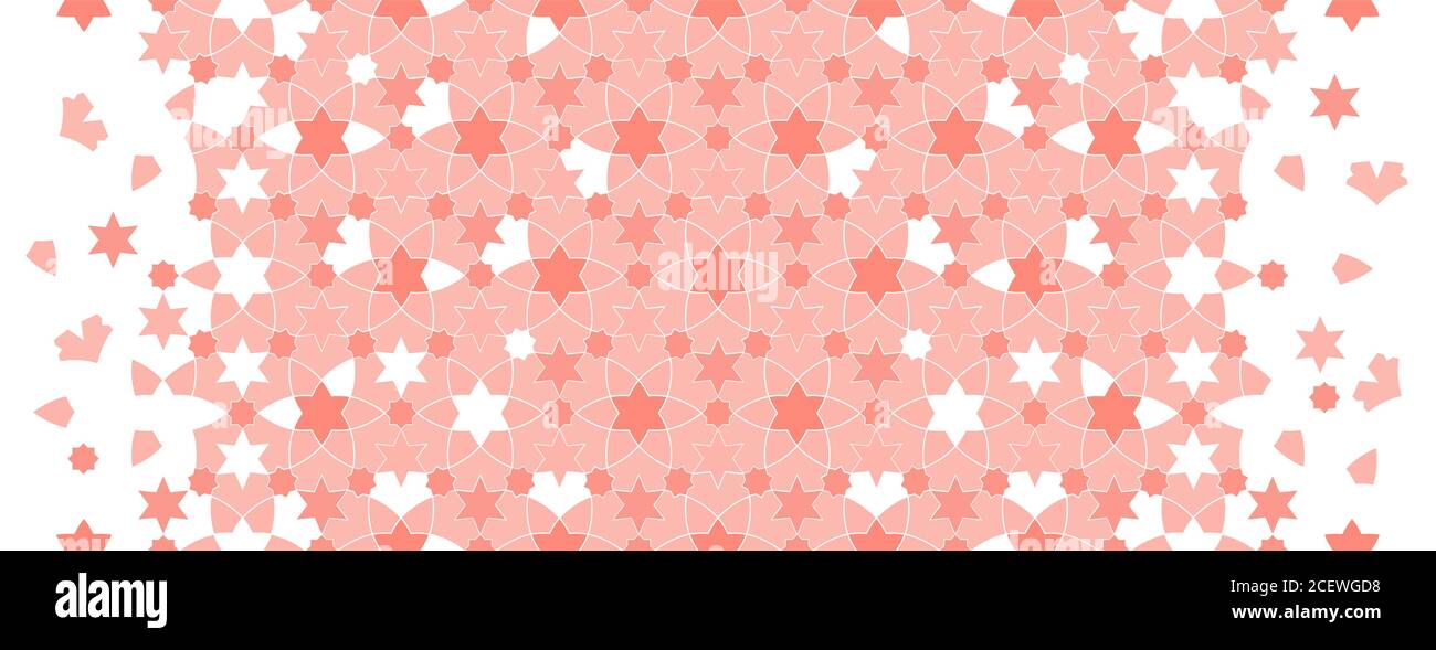 Coral color border pattern. Arabesque vector seamless pattern. Geometric halftone texture with coral color tile disintegration Stock Vector