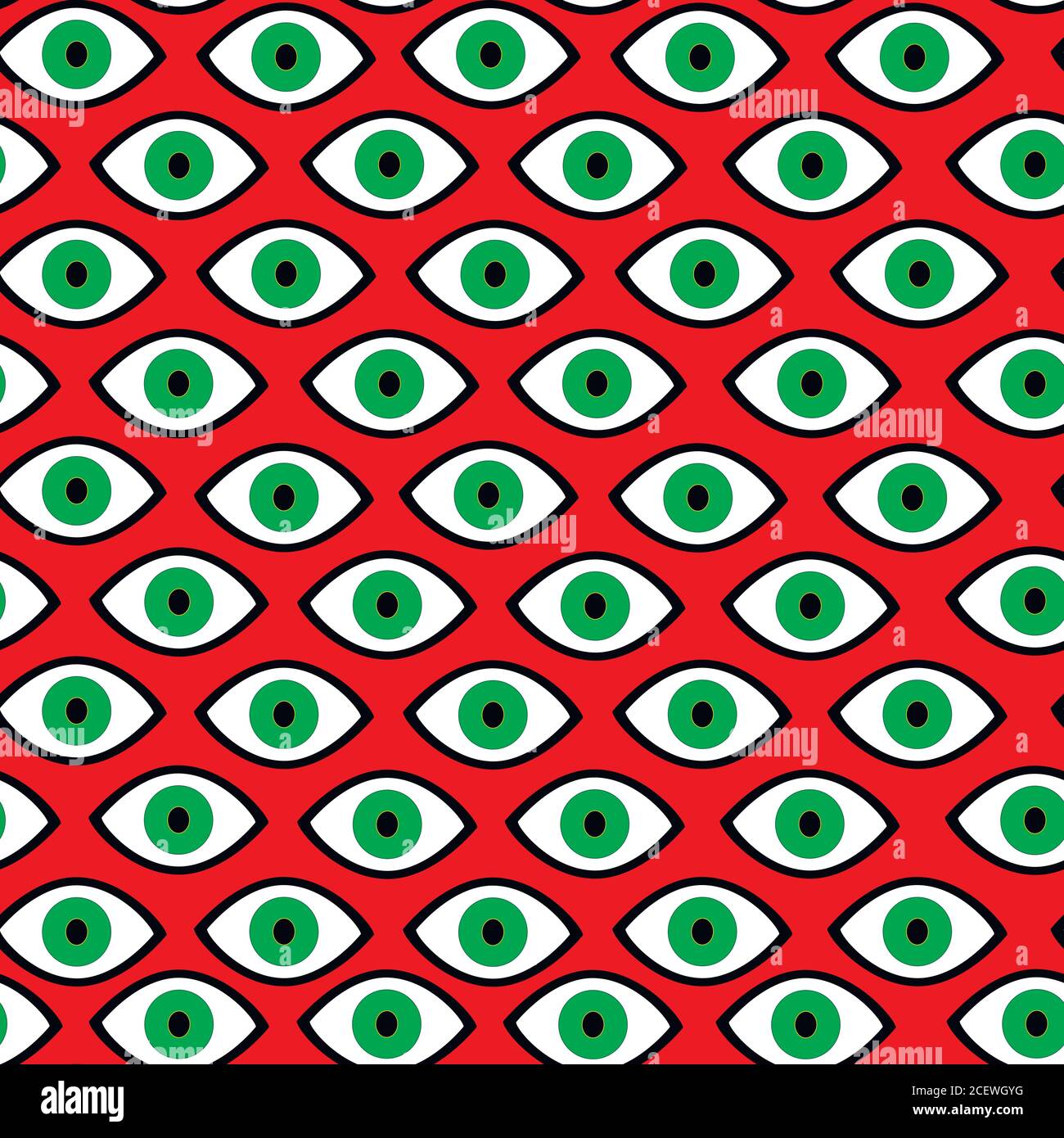 Green eye witch, halloween,psychedelic seamless pattern, red ba Stock Vector