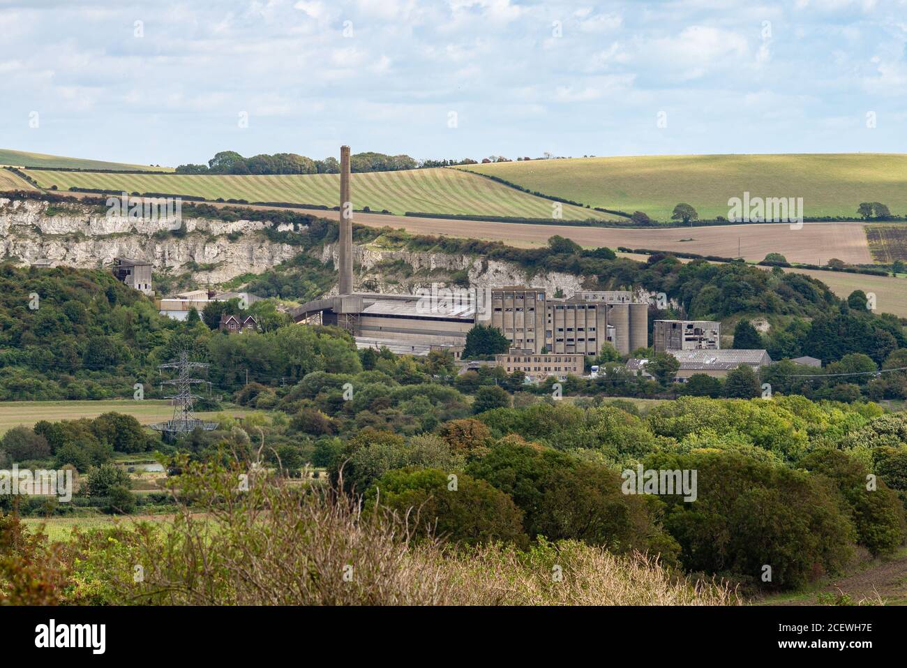 Disused, abandoned and decaying Shoreham Cement Works and quarry in the South Downs National Park, West Sussex, UK Stock Photo