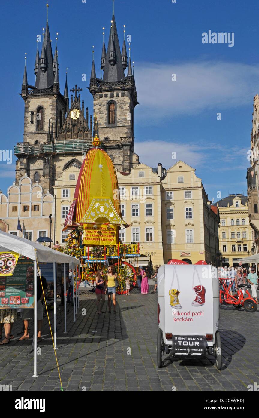 Old Town Square and Tyn Church in Prague, Czech Republic, Stock Photo