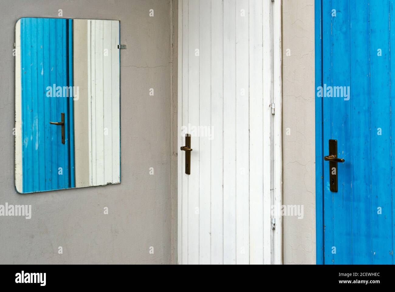 beach changing rooms and mirror Stock Photo