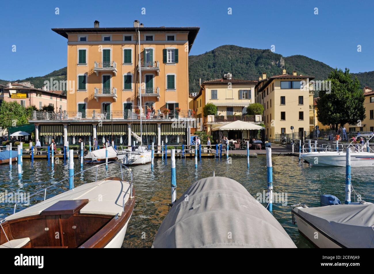 marina and houses, Iseo town, Lake Iseo, Lombardy, Italian Lakes, Italy