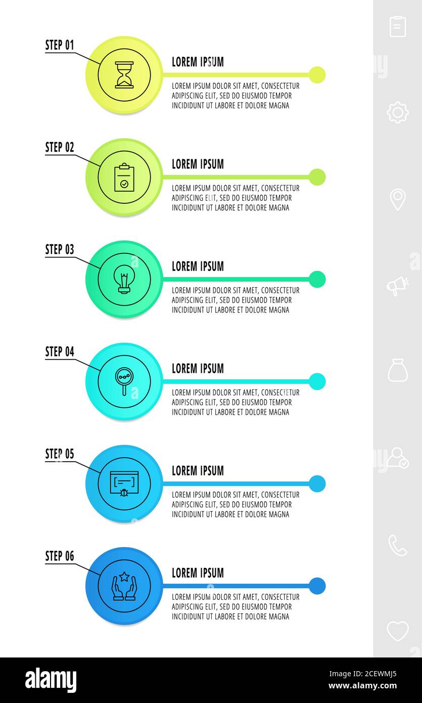 Infographics circles with 6 steps, icons. Flat line vector template ...