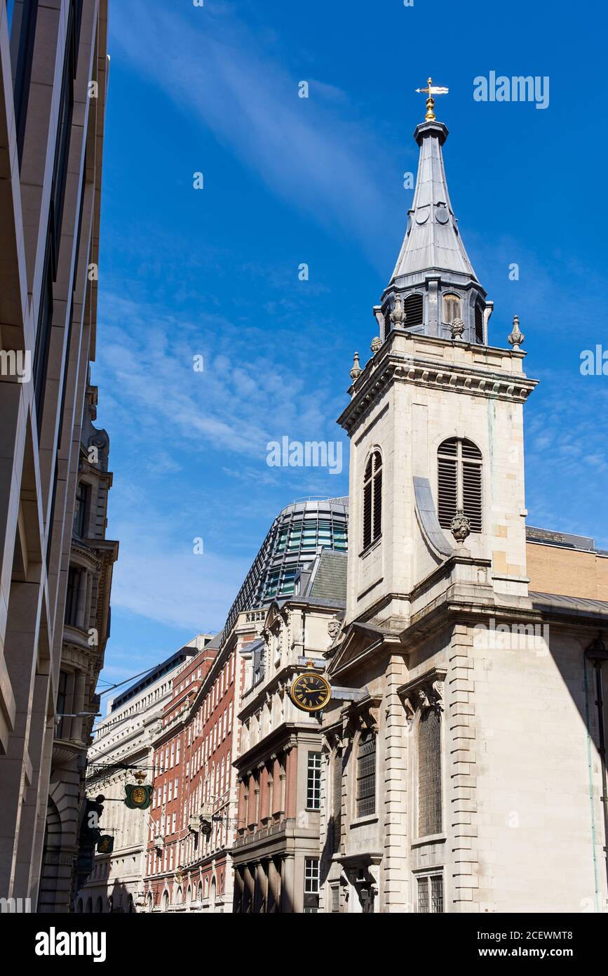 The tower of the Baroque church of St Edmund King & Martyr in Lombard St, City of London UK Stock Photo