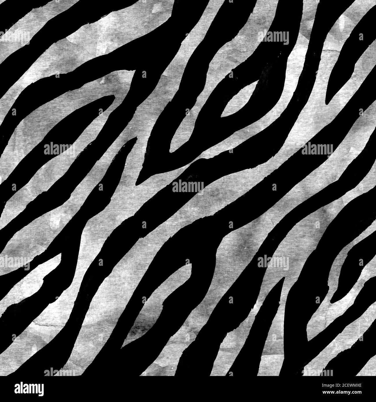 Abstract gray black white zebra striped textured seamless pattern background. Watercolor hand drawn monochrome dark animal fur skin stripe texture. Wa Stock Photo