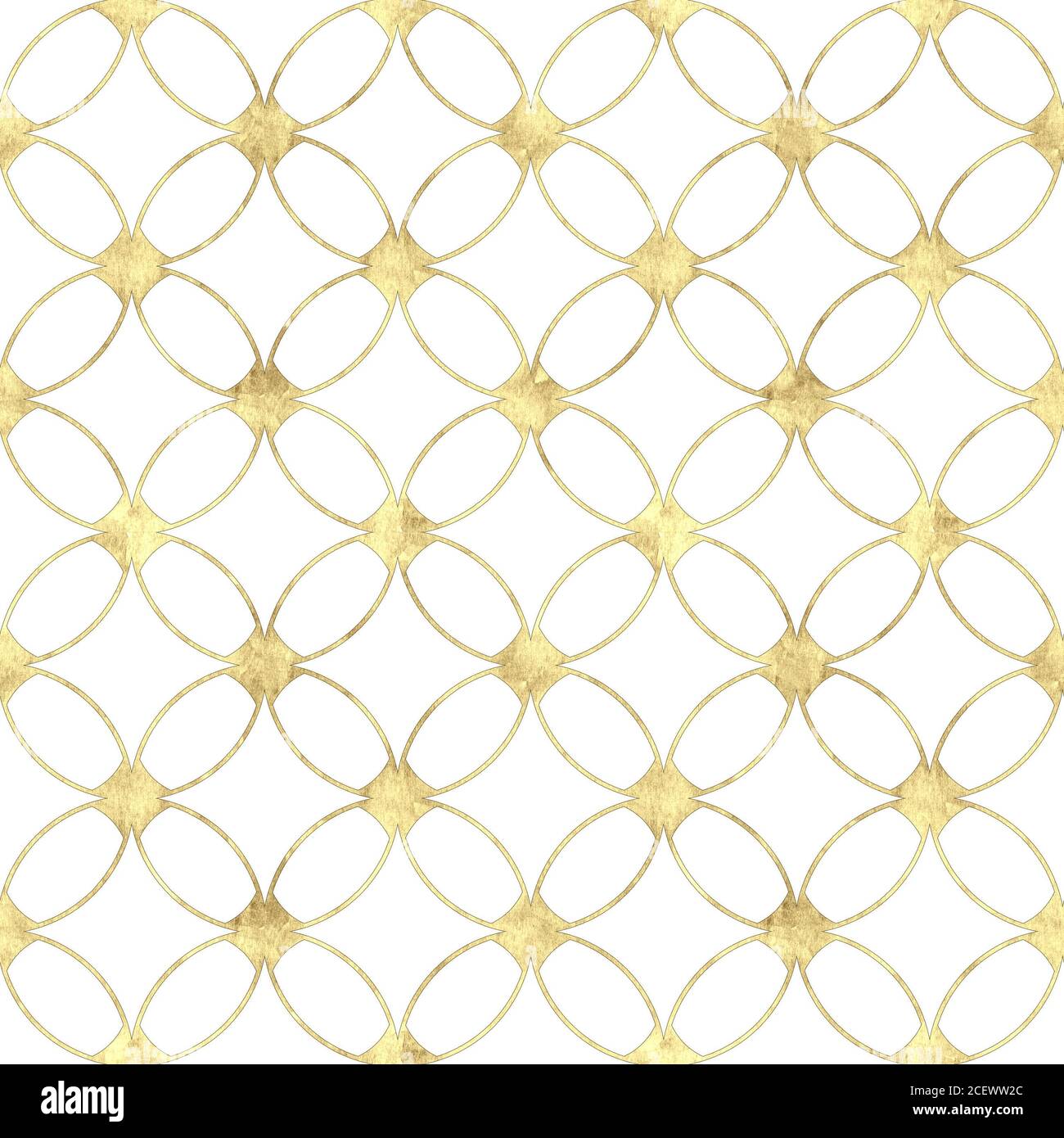 Seamless luxury white background with abstract vintage gold glitter pattern. Texture with overlapping circles and golden contour line. Print for wallp Stock Photo