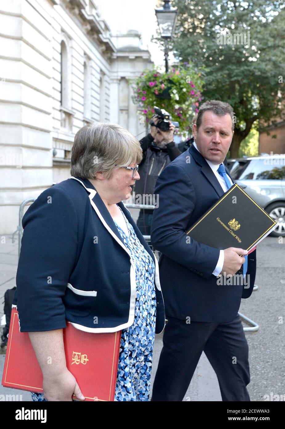 Therese Coffey (Secretary of State for Work and Pensions) and Mark Spencer (Govt Chief Whip) leaving a cabinet meeting in Downing Street, 1st Sept.. Stock Photo