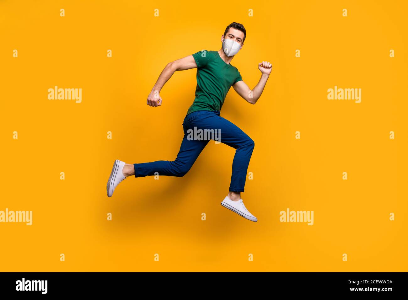 Full length body size view of his he attractive sporty healthy guy