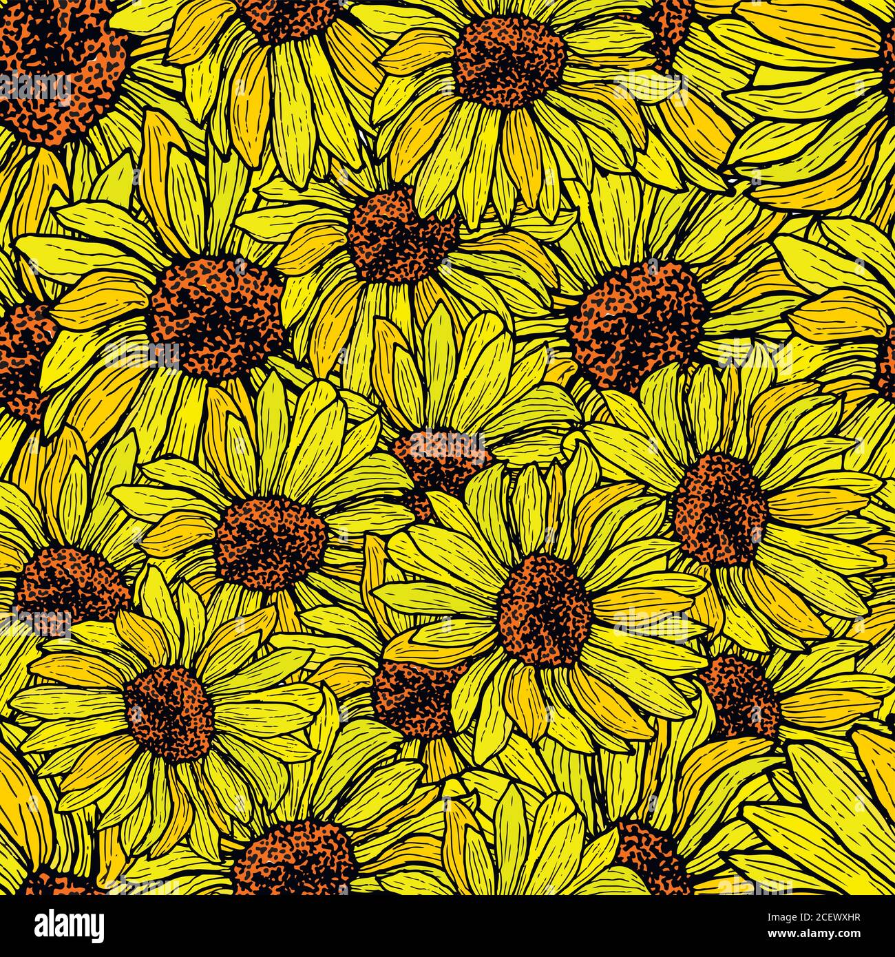 Sunflower seamless, shattered pattern. Floral background vector Stock Vector