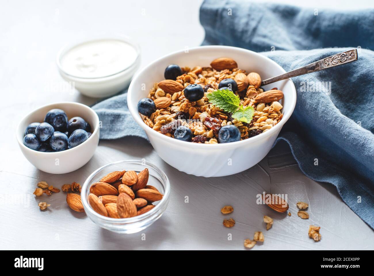 Baked granola with yogurt and blueberries Stock Photo Alamy