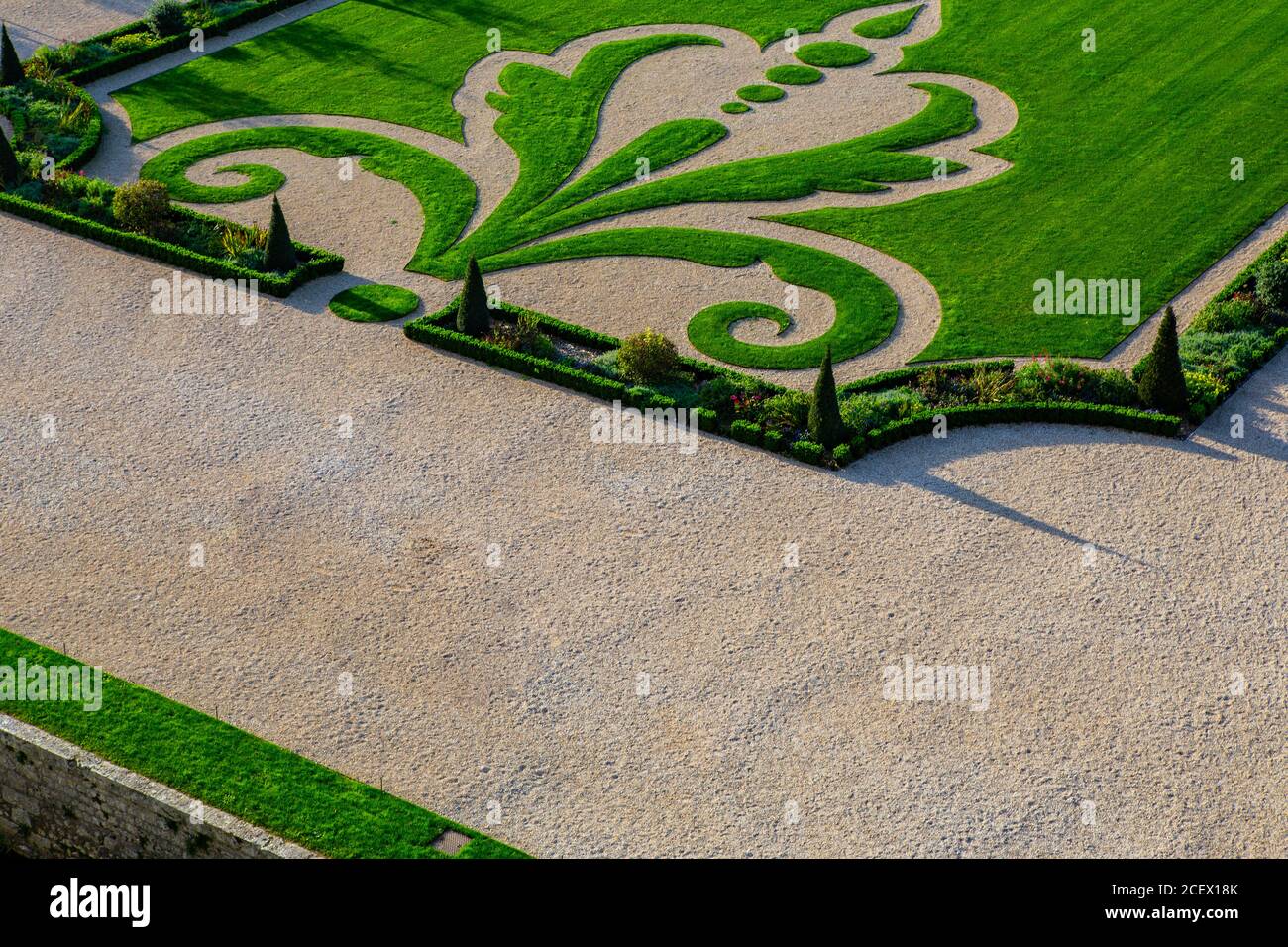 The sunset view of the garden in Chateau de Chambord, Loire Valley, France. Stock Photo