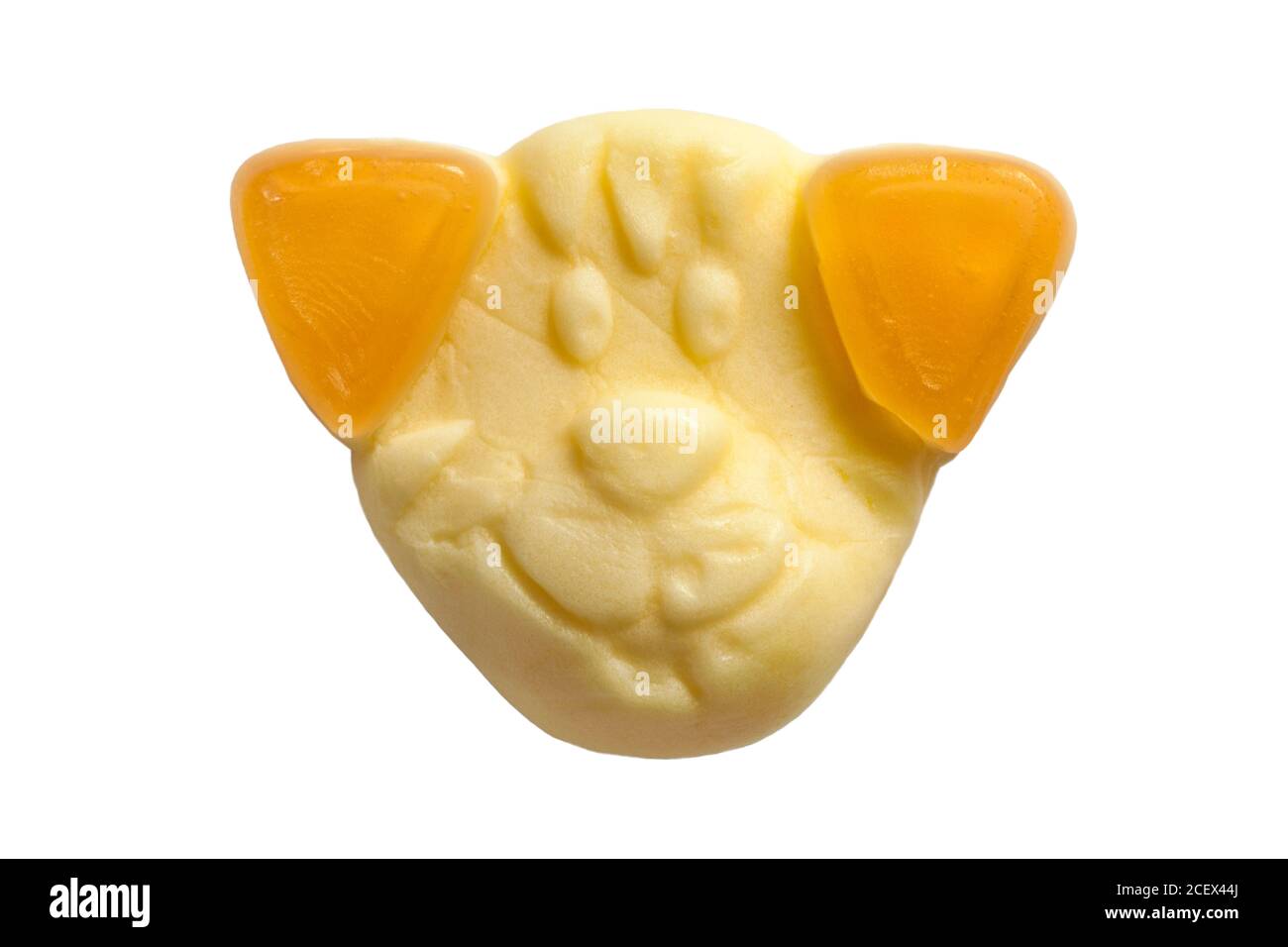 mango flavour Timmy Tiger from Marks & Spencer percy pig goes globetrotting sweets isolated on white background made with real fruit juice Stock Photo