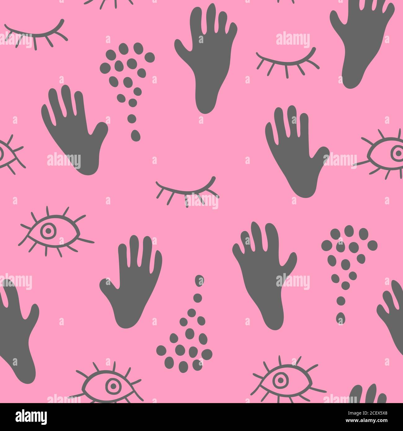 Seamless pattern with hands and eyes on pink background. Vector ...