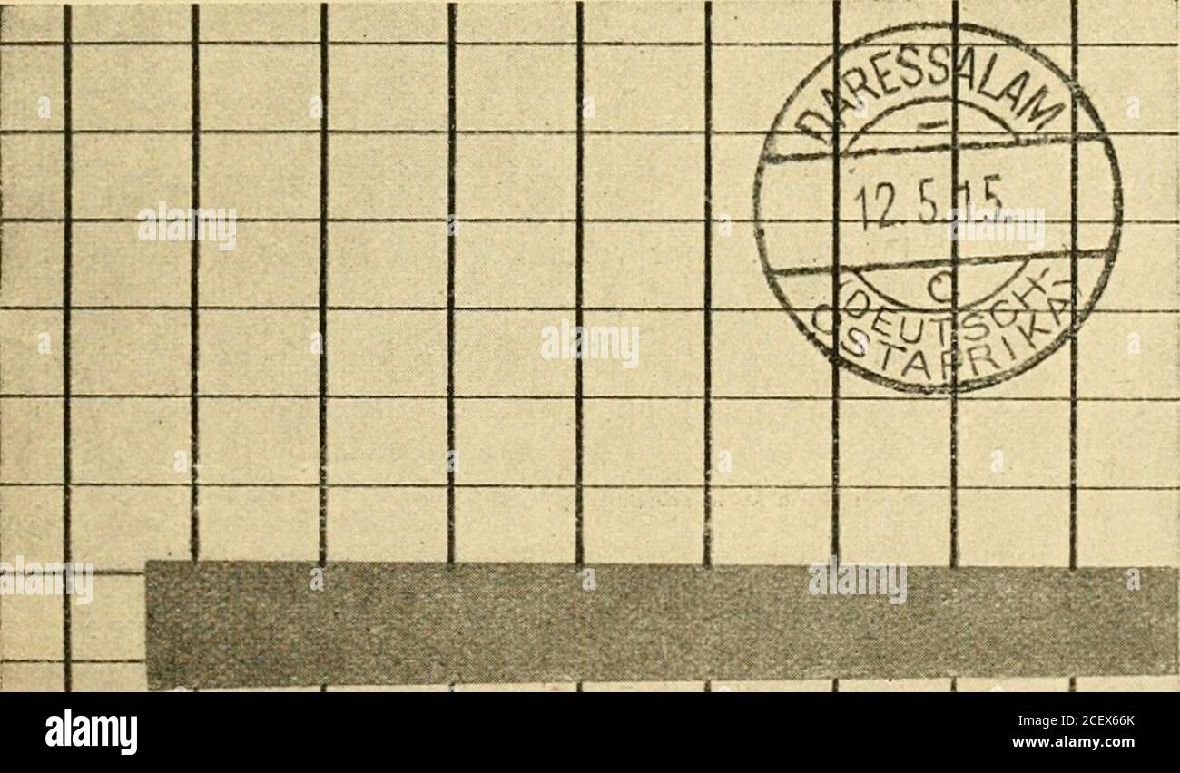. Die postwertzeichen und entwertungen der deutschen postanstalten in den schutzgebieten und im auslande. Drucksachen. Bar vereinnahmtes Franko 2^/.^ Heller. 1^ m 11 7^ n- It Ji^inr ^ , Daressalaoa ^. NE Ctl?^ /F^ r Bei einem weiterendreizeiligenD a r e s s a 1 a m - Aufdruckist der Betrag de.sFranko handschriftlicheingetragen.Ein ähnlicher Aufdruckßp. H Frei lt. Eiuu. Nachw.in Daressalam zeigt andereAnordnung und ist hand-schriftlich 2 12 t^i&äDzr. in blauviolctt. 224 Stock Photo