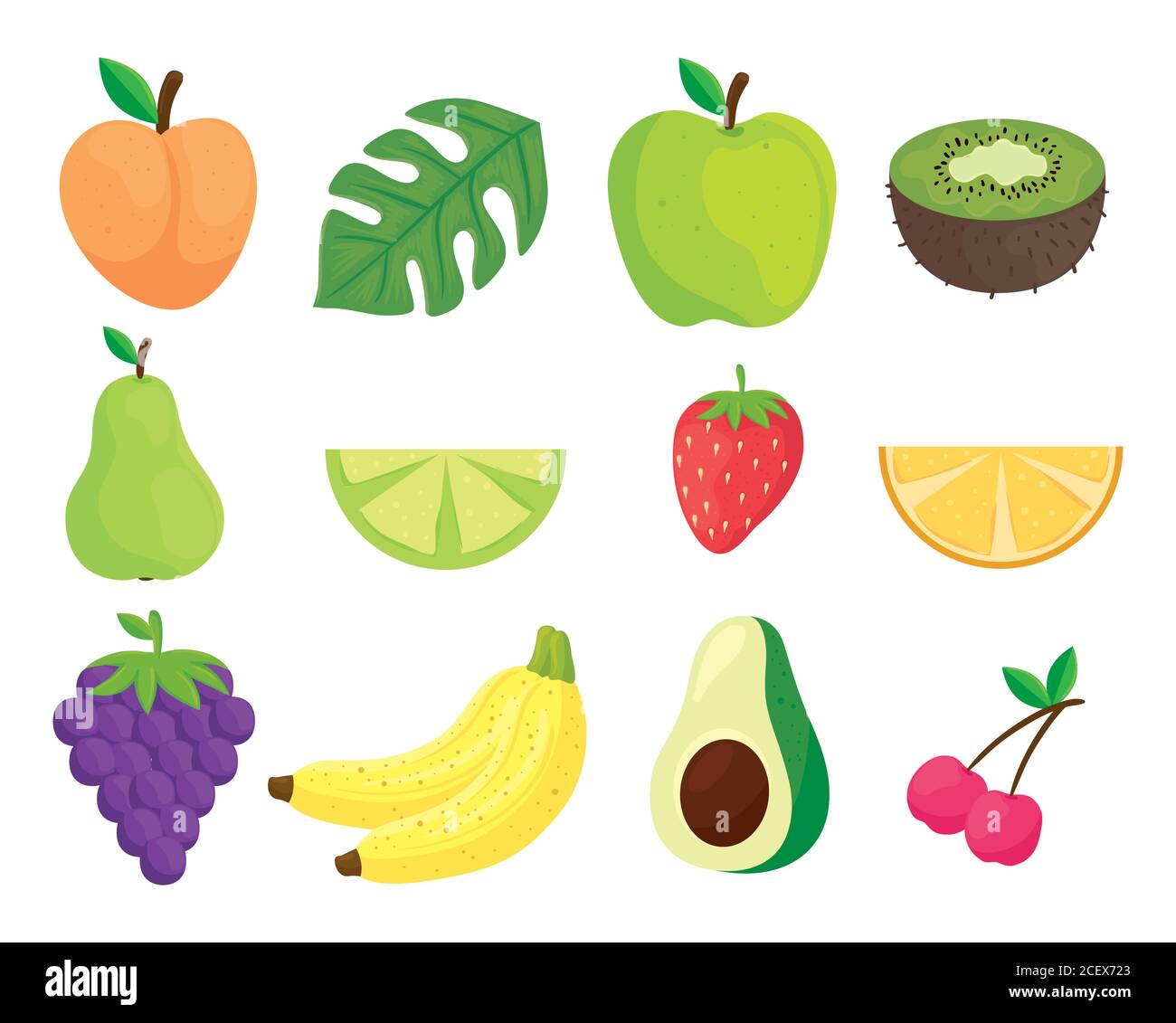 icons set of fresh and healthy fruits and vegetable Stock Vector Image ...
