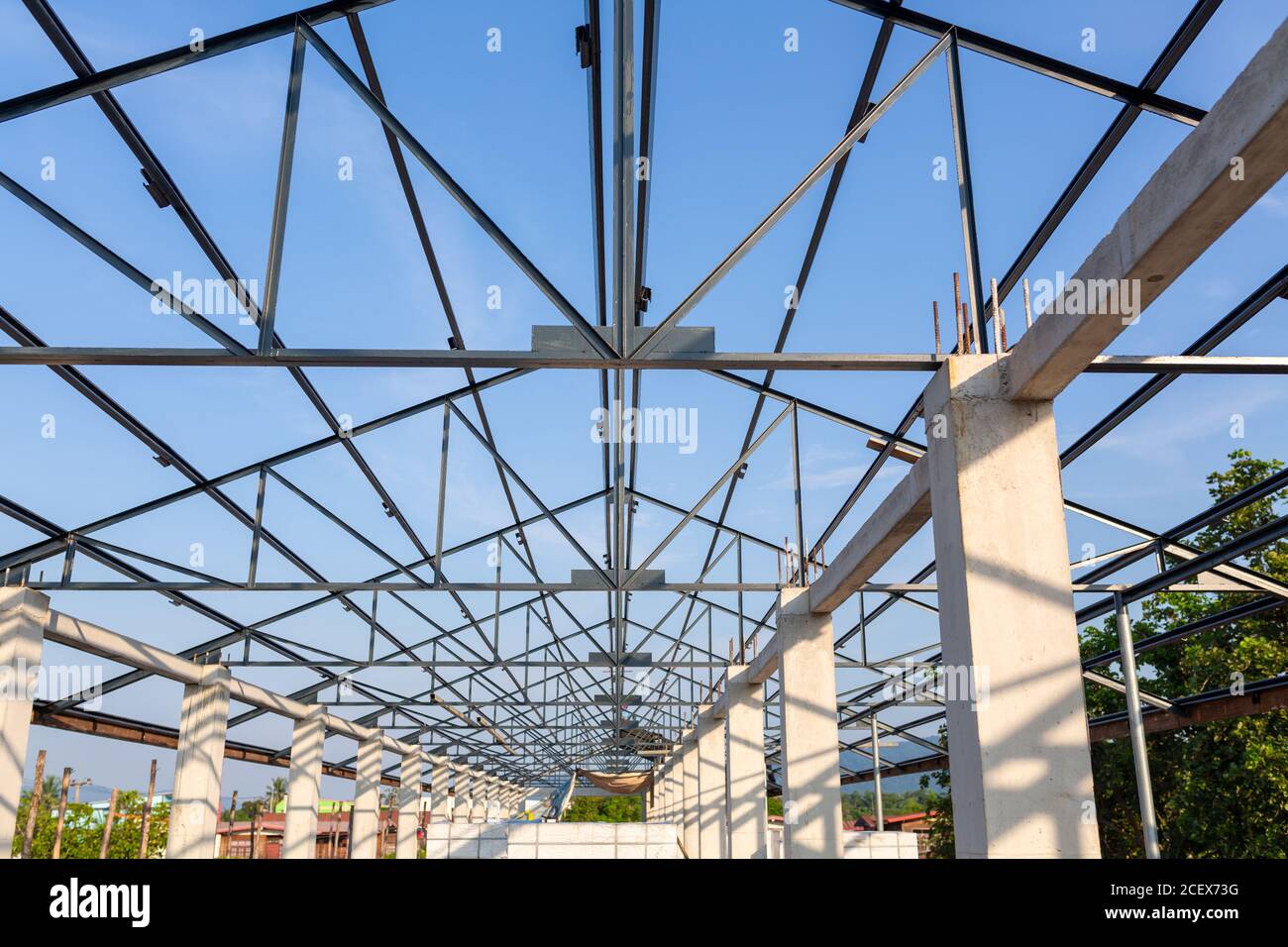 Structure of steel for building construction in the construction site ...