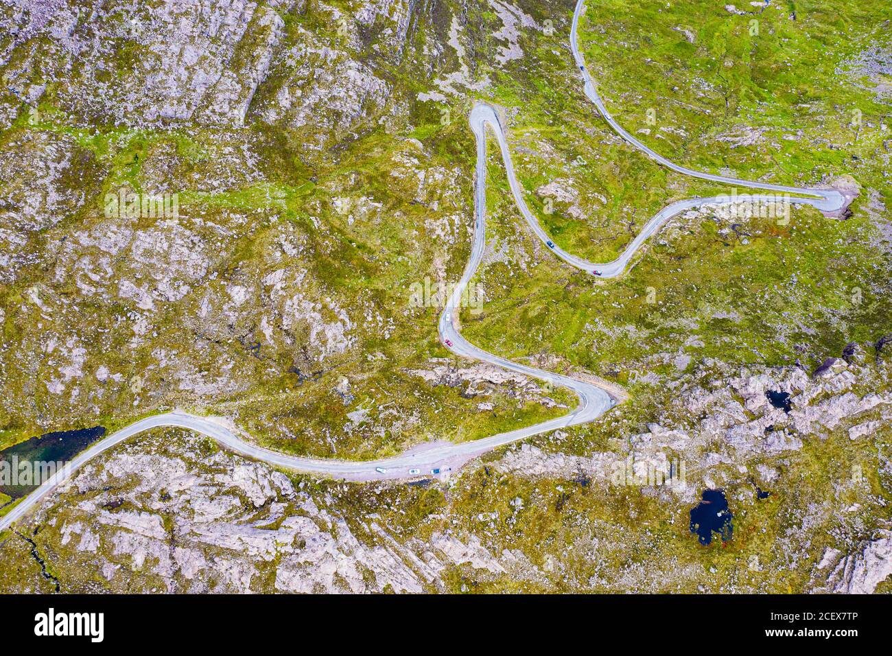 Aerial view of Bealach na Ba pass on Applecross Peninsula in Wester Ross, Scotland, UK Stock Photo