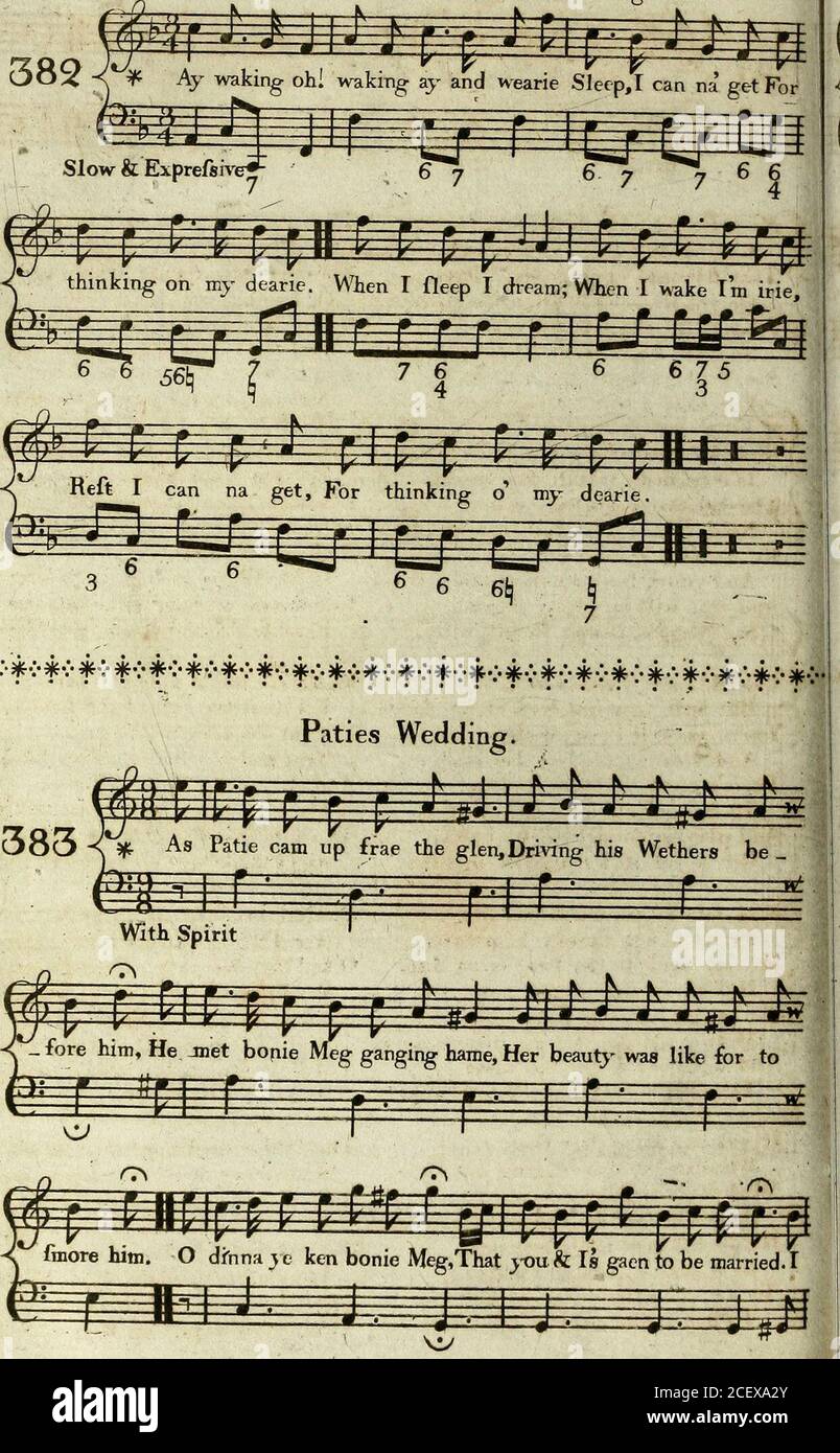. The Scots musical museum : humbly dedicated to the Catch Club instituted at Edinr June 1771 by James Johnson. ^m rf X? e me love at o   ny price, Ill neer prig for o iffrH g | J^#j^£^-J i [in- red or white, Love alane can gie delight, 1^ £^# Xf Ithers feek they kenna what,Features, carriage, and a that;Gie me loove in her 1 court;Loove to loove maks a the fport. Let loove fparkle in her ee;Let her loe nae man but me;Thats the tocher gude I pri/e,There the Luvers treafure lies. Colours mingld unco fine,Common motives lang finfyne,Never can engage my loove;Let iry fancy firft. approve. Nae th Stock Photo