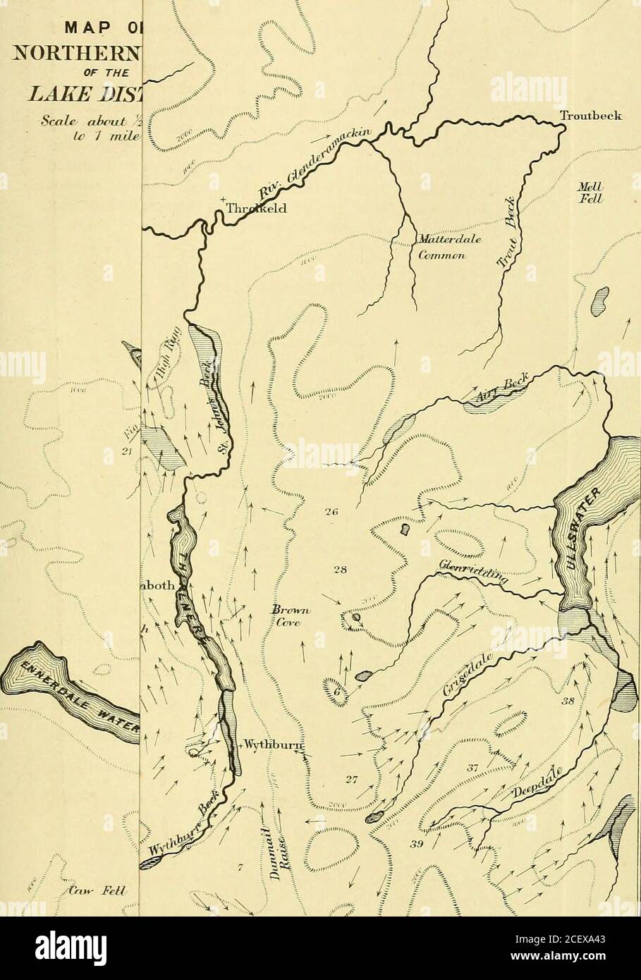 . The Quarterly journal of the Geological Society of London. Black Beck to Whiteless Pike. 8. Transverse section across Crummock Water, from Scale Knott to Ran- nerdale Knotts. 9. Transverse section across Crummock Water, from Mellbreak to Gras- moor. 10. Transverse section across the deepest part of Loweswater, from Carling Knotts to Low Fell. 11. Transverse section across the head of Borrowdale, from Great Gable to- Ullscarf. 12. Transverse section across Keskadale, Newlands vale, Borrowdale, and Watendlath vale, from Knott Rigg on the west to High Tove on theeast. 13. Transverse section acr Stock Photo
