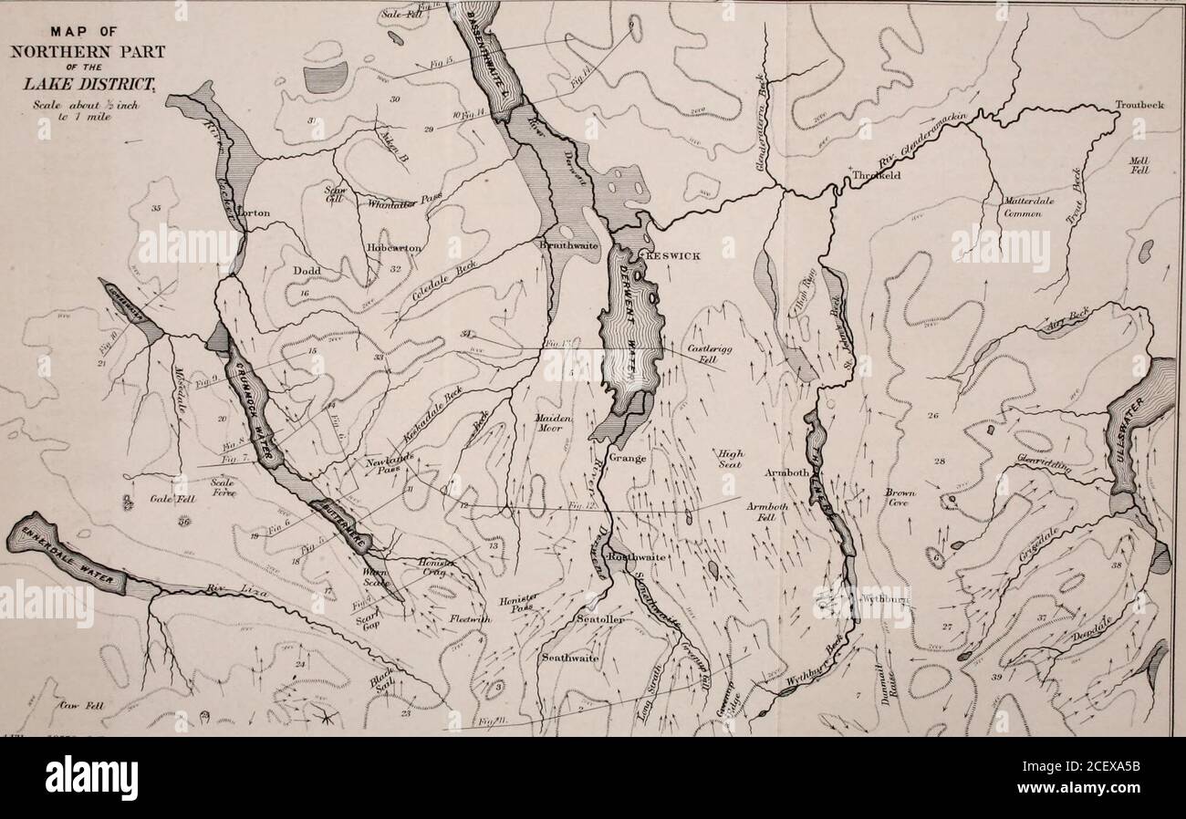 The Quarterly journal of the Geological Society of London. JCaur Fell  1,lJllscarf,2370. 2,GUaHMobiMsen.?t17. 12 M*21,CarlingEji-rog,24l3. 18H,qh  Side, 2643. 19,RedPUneCragg,]423. 39J?airtheld,2862. up Lakes Mintern  Bros.Lith MdH .!?&lt;?: SocJ/ MAP ...