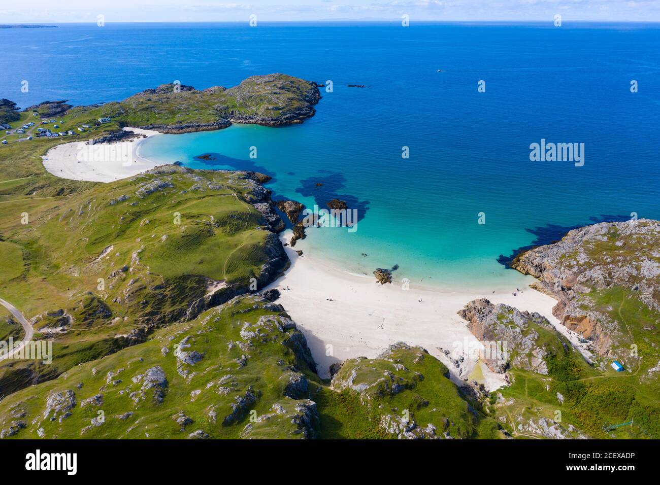 Aerial view of beaches at Achmelvich in Sutherland,  Highland Region of Scotland, UK Stock Photo