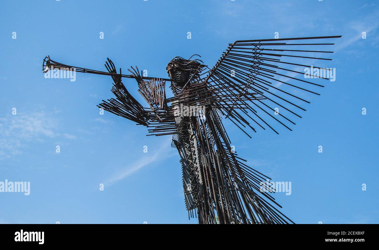 A picture of the siren statue of the Memorial Complex to the Moved Villages (Chernobyl). Stock Photo
