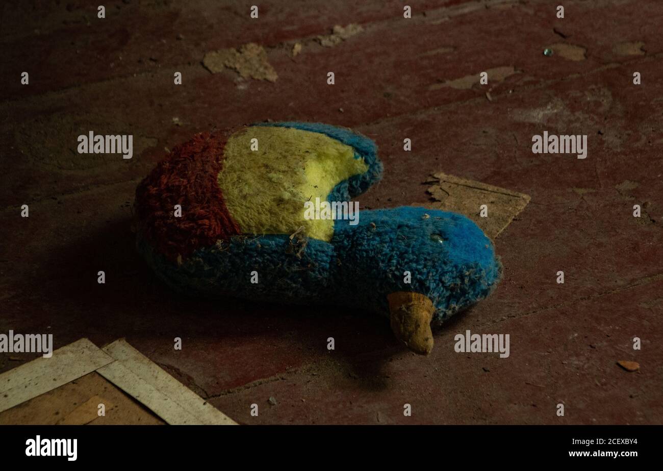 A picture of an abandoned stuffed animal inside a kindergarten. Stock Photo