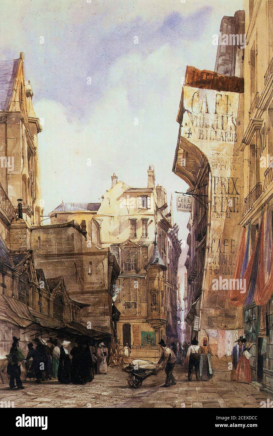 Boys Thomas Shotter - La Rue Des Prêtres-Saint-Germain L'auxerrois (Cafe Momus) - British School - 19th  Century Stock Photo