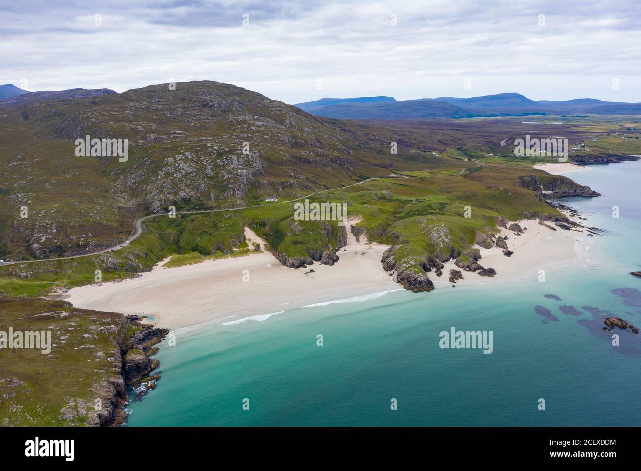 Aerial view of Ceannabeinne Beach near Durness on north coast of Sutherland, Highland Region , Scotland, Uk Stock Photo