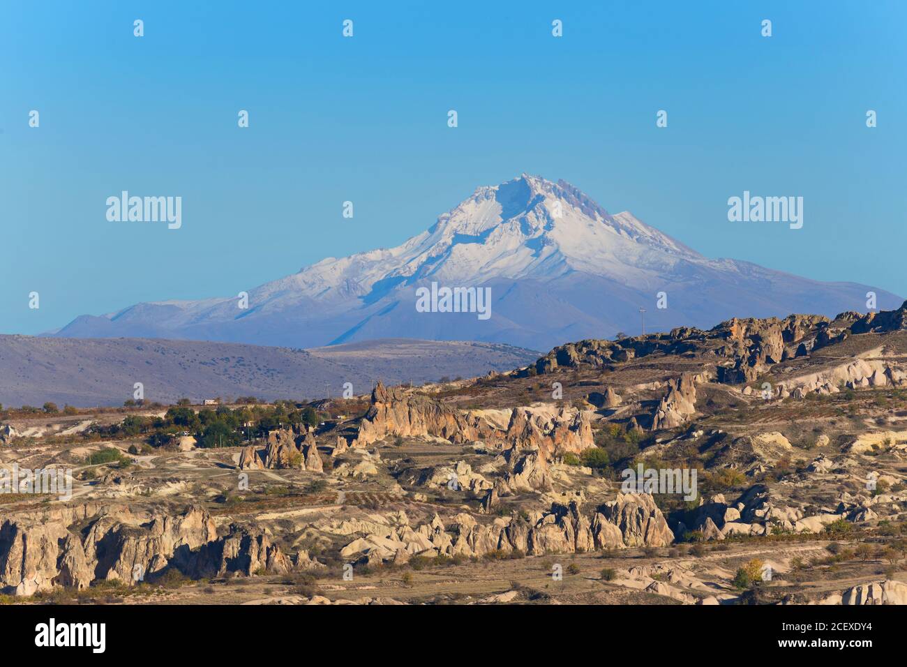Cappadocia landscape, view to Erciyes Mountain Stock Photo