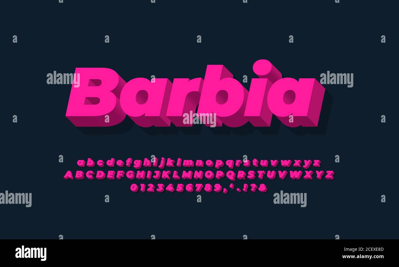 modern alphabet 3d light pink bold text effect or font effect design Stock Vector