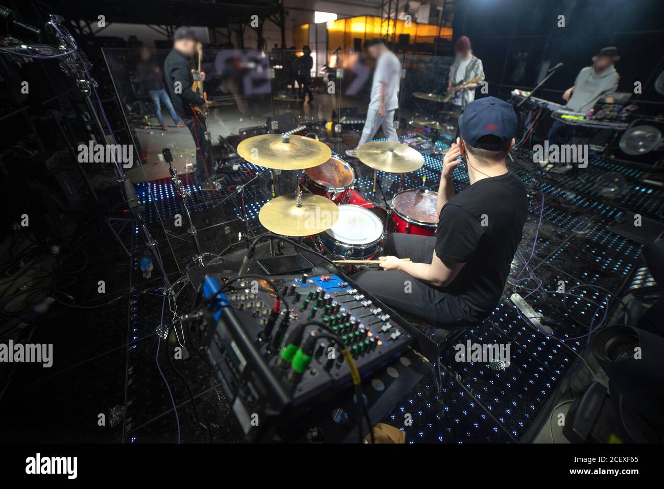 drums on stage before a music concert Stock Photo - Alamy