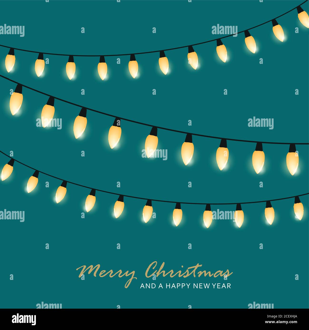 christmas fairy lights on green background holiday greeting card vector illustration EPS10 Stock