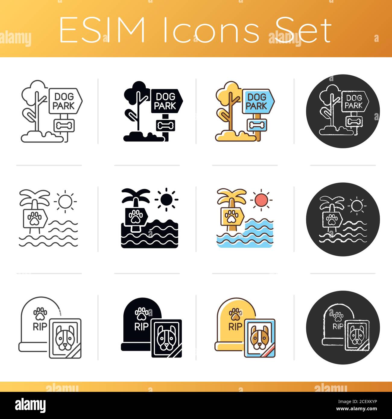 Pet treatment services icons set Stock Vector