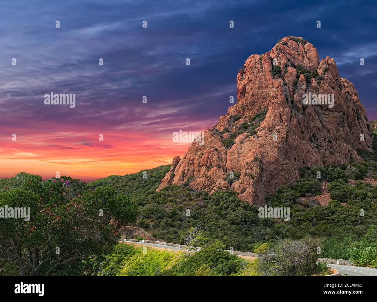 Provence Rocks Orange rock Esterel Massif in Provence, France against the background ...