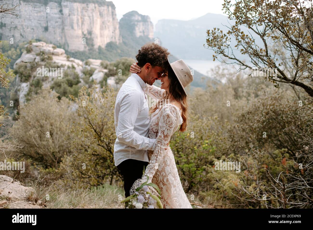 Romantic Wedding Couple Poses Standing