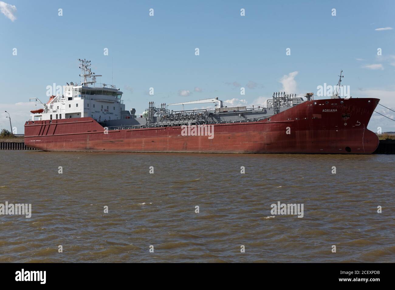 Oil and Chemical Tanker Adriana in the Gulf of Finland, near the ferry port in the city of Lomonosov Stock Photo