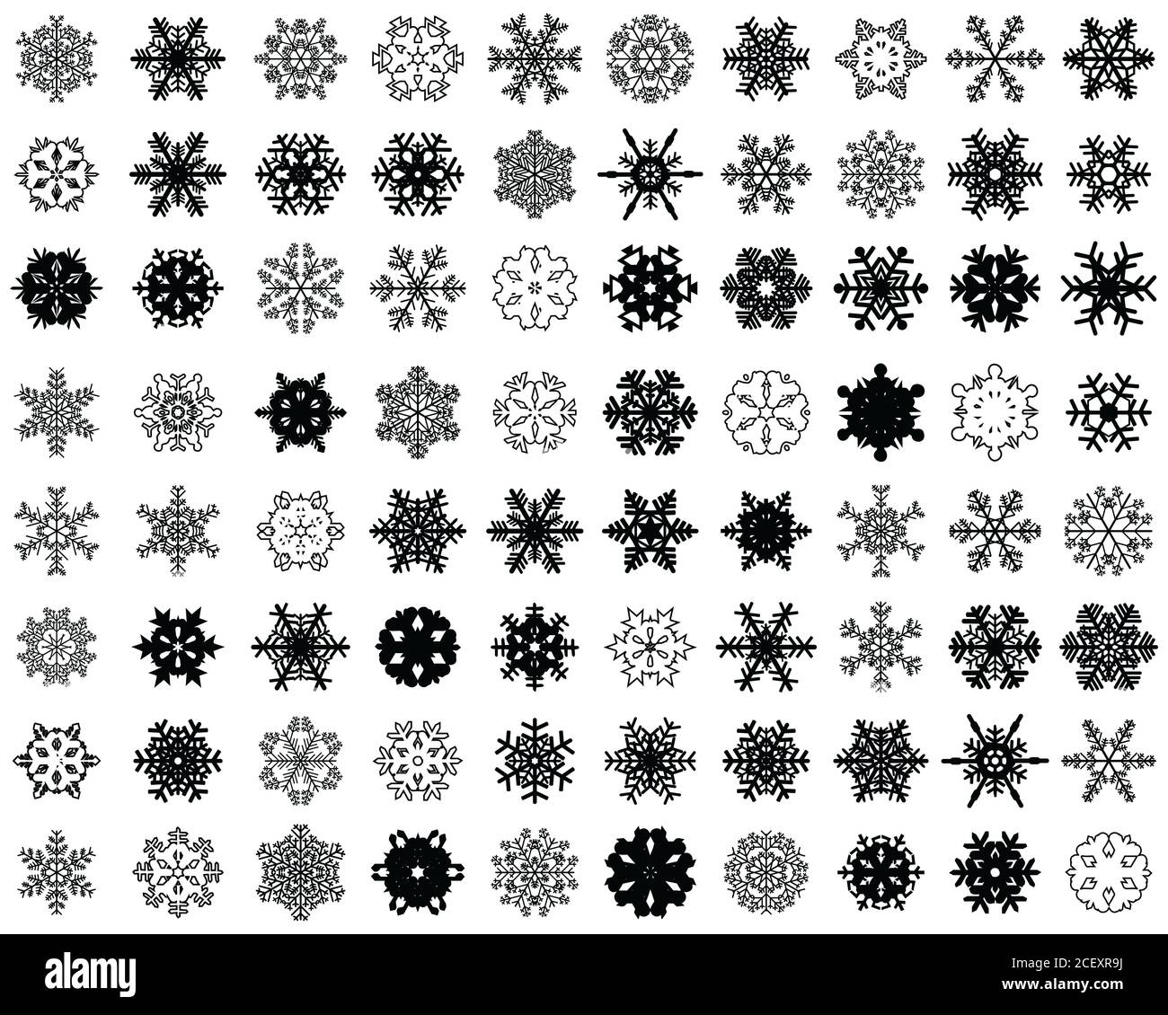 Set of different black snowflakes on a white background Stock Photo - Alamy