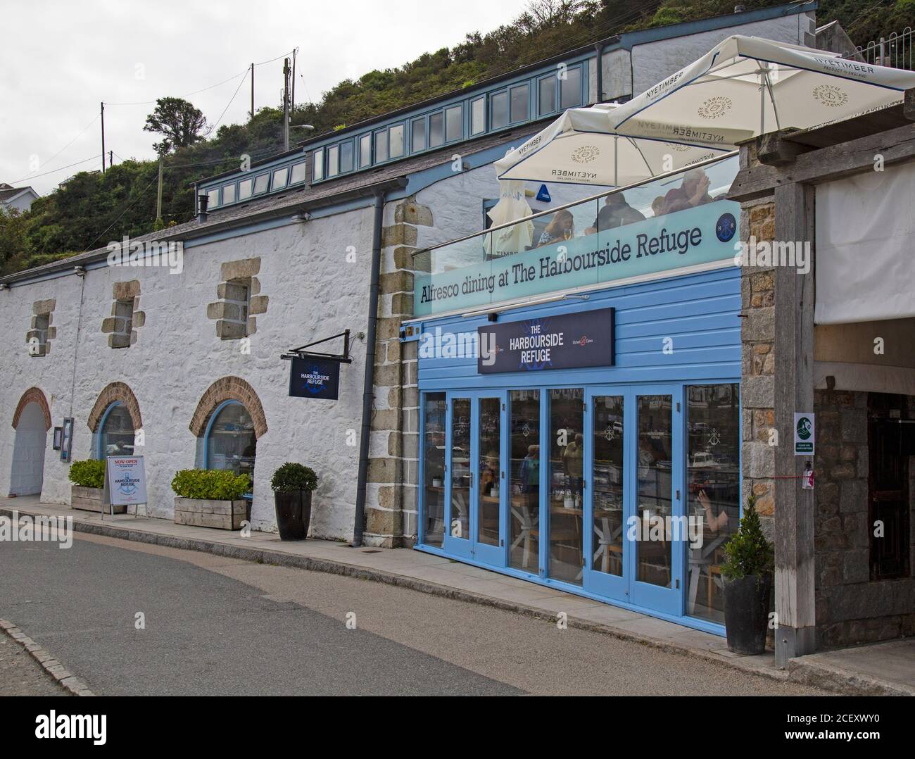 The Harbourside Refuge Restaurant and Bar in Porthleven Cornwall, England, opened by chef Michael Caine in August 2020. Stock Photo