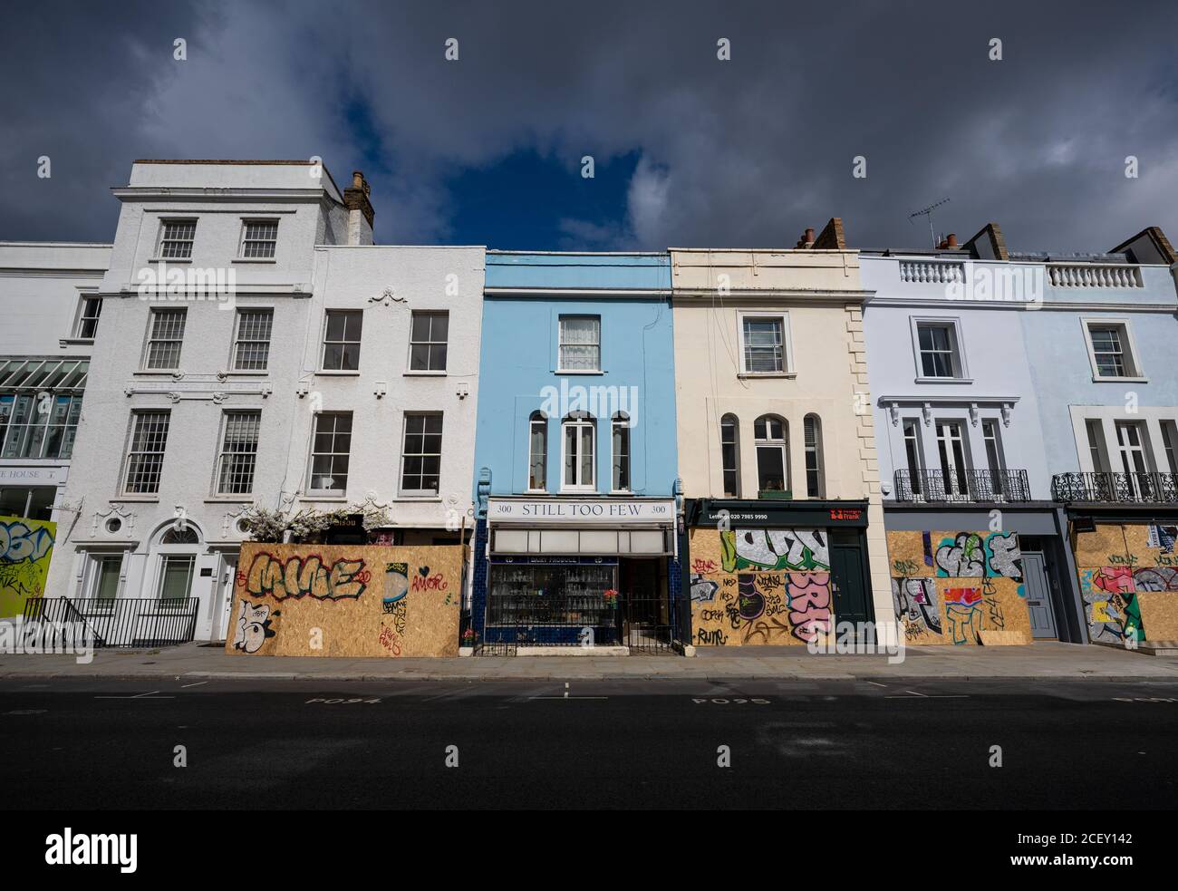 Notting Hill Carnival 2020. Boarding-up ahead of the Million People March in Notting Hill amid fears of public disorder over the bank holiday weekend. Stock Photo